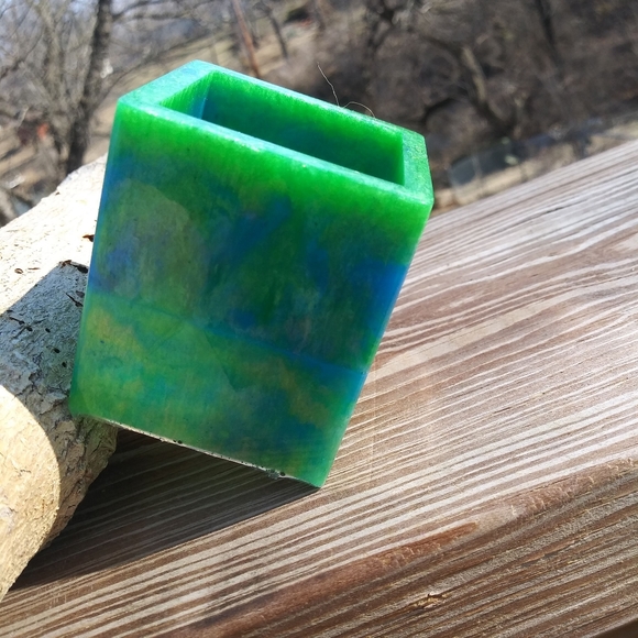 Green Blue Pen Holder Resin Art Work Home Cube Handmade Organizer Gift wfh - Picture 9 of 11